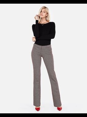 Express Houndstooth Straight-Leg Trousers - Black/Brown